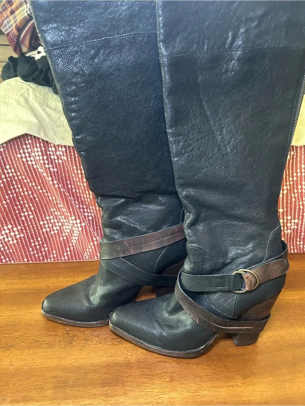 Rockies Steve Madden Black Over-the-Knee Buckle Boots Womens Size 8.5 US